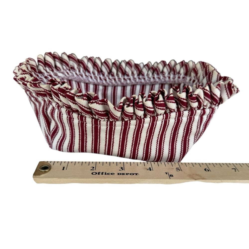 Vintage Longaberger Small Oval Basket Liner Red Cream Ticking Stripe Fabric USA - Picture 2 of 4